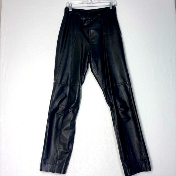 T. Edwards Black Leather Pants Preowned Size 10 Polyester Lined - Picture 1 of 11